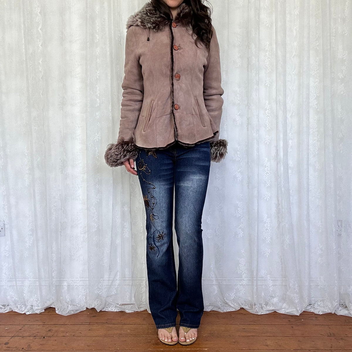 vintage 00s brown hooded afghan coat