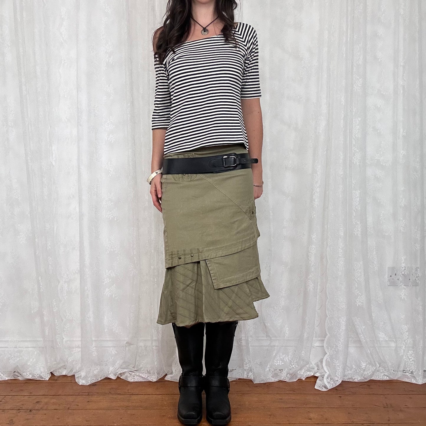 vintage 00s stripey slouchy crop sleeve top