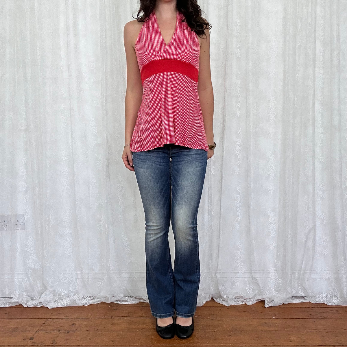 vintage 00s red gingham halter top
