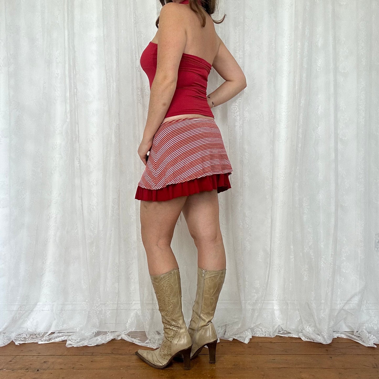 vintage 00s red and beige striped mini skirt