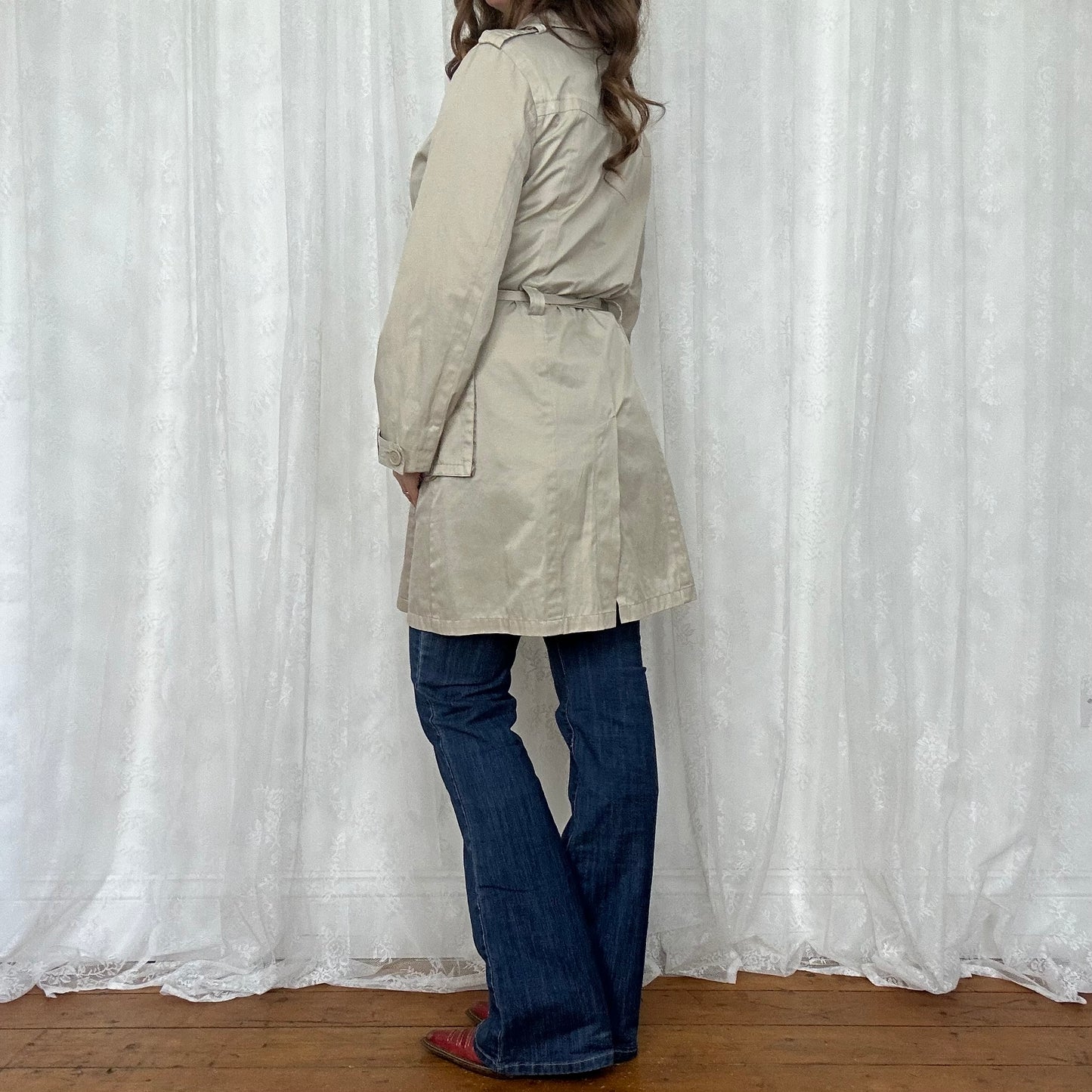 vintage 00s beige button up trench coat