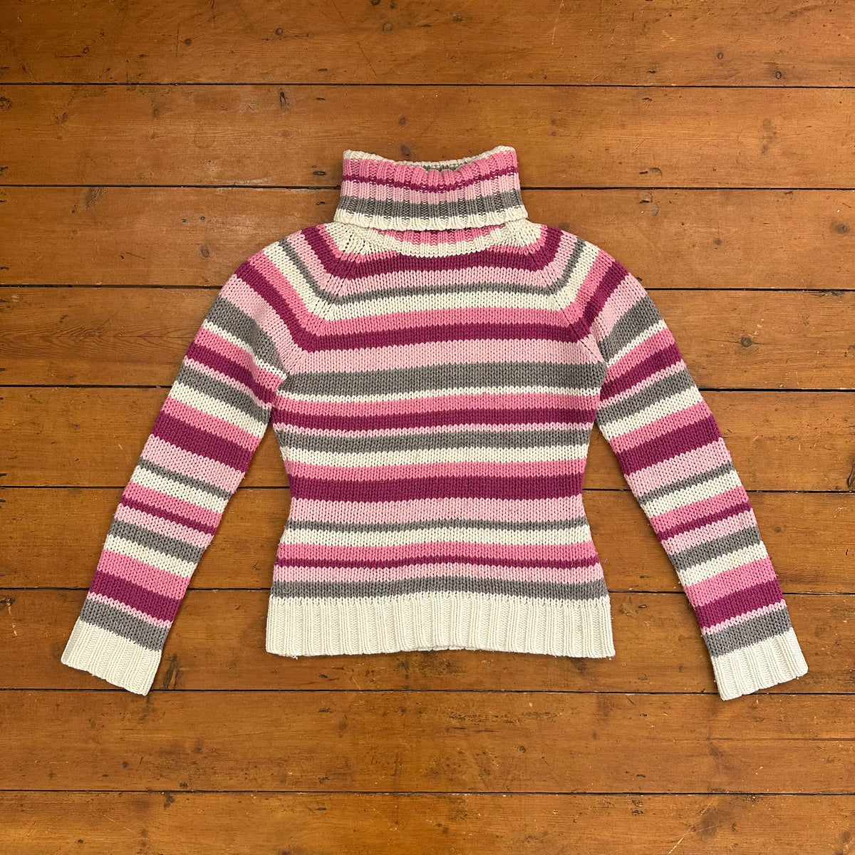 vintage 00s pink striped knitted turtleneck jumper