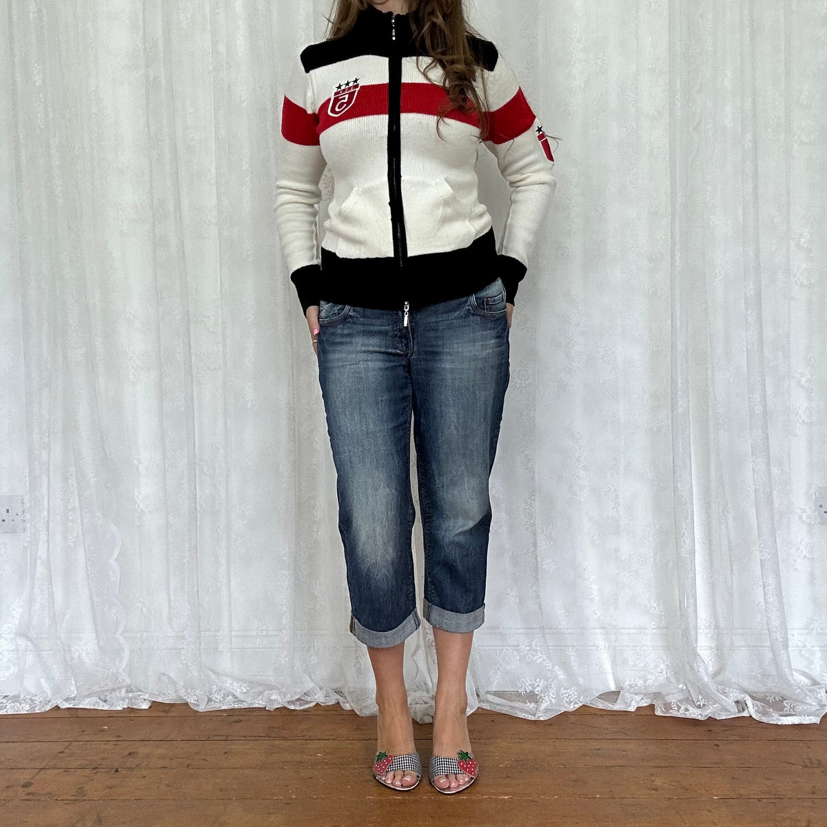 vintage 00s sport style dual zip up knit jumper
