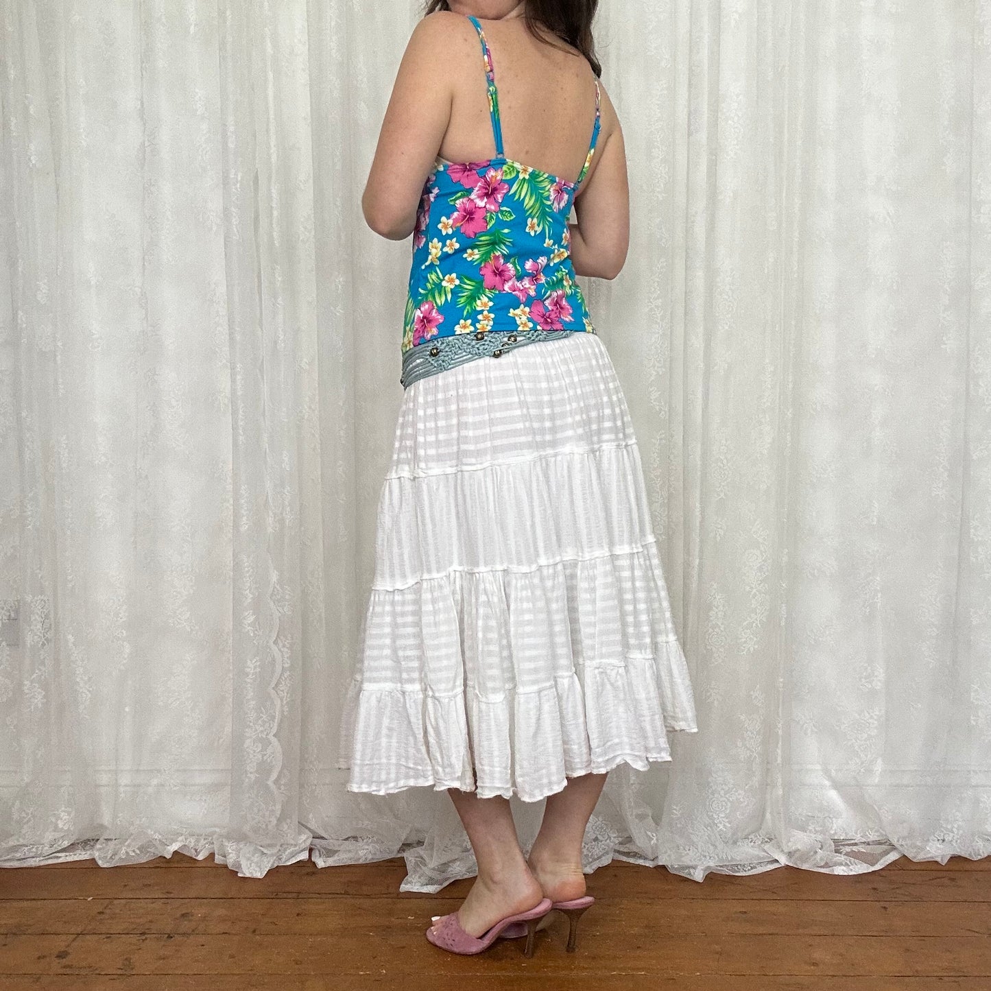 vintage 00s blue hibiscus tankini cami top