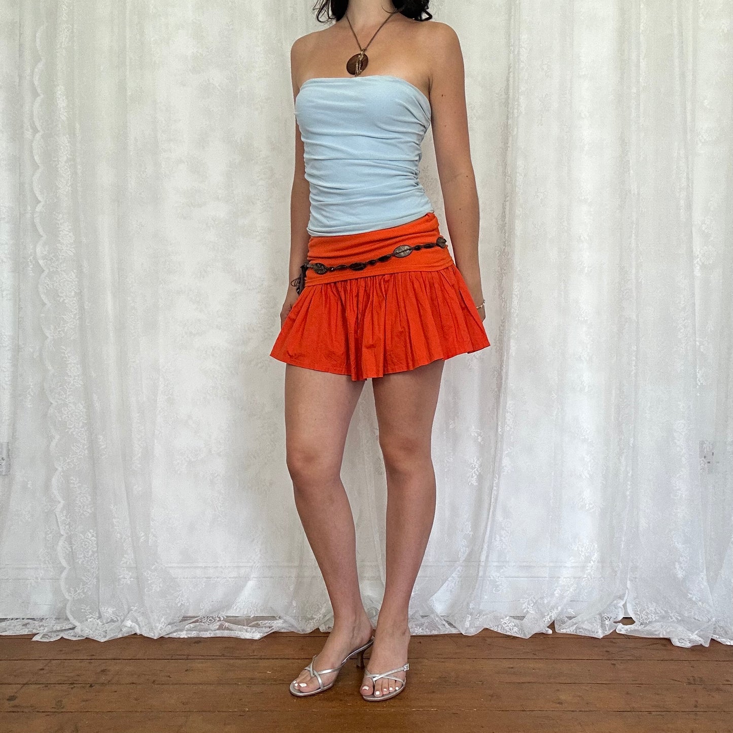 vintage 00s baby blue ruched mesh strapless top