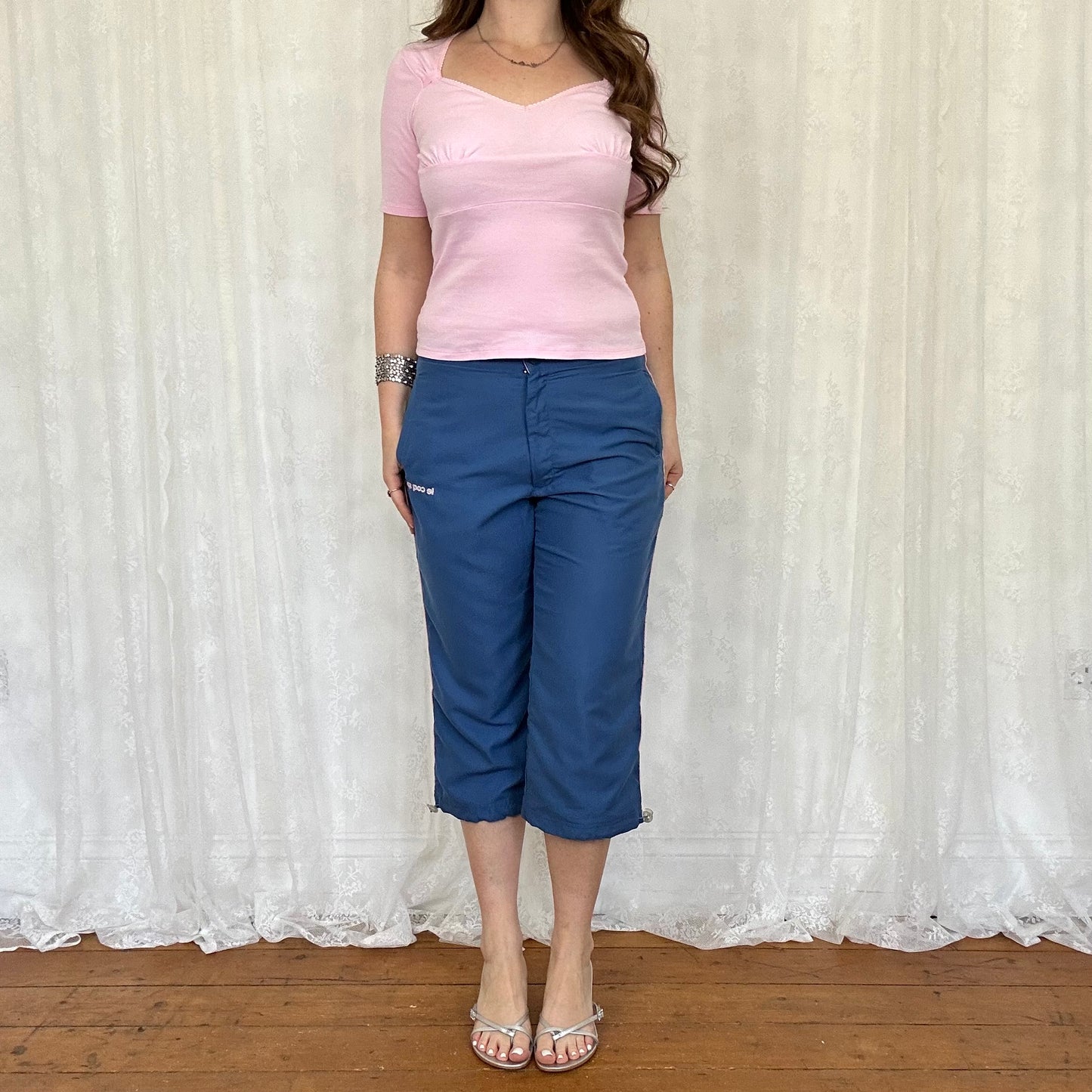vintage 00s baby pink sweetheart neckline top