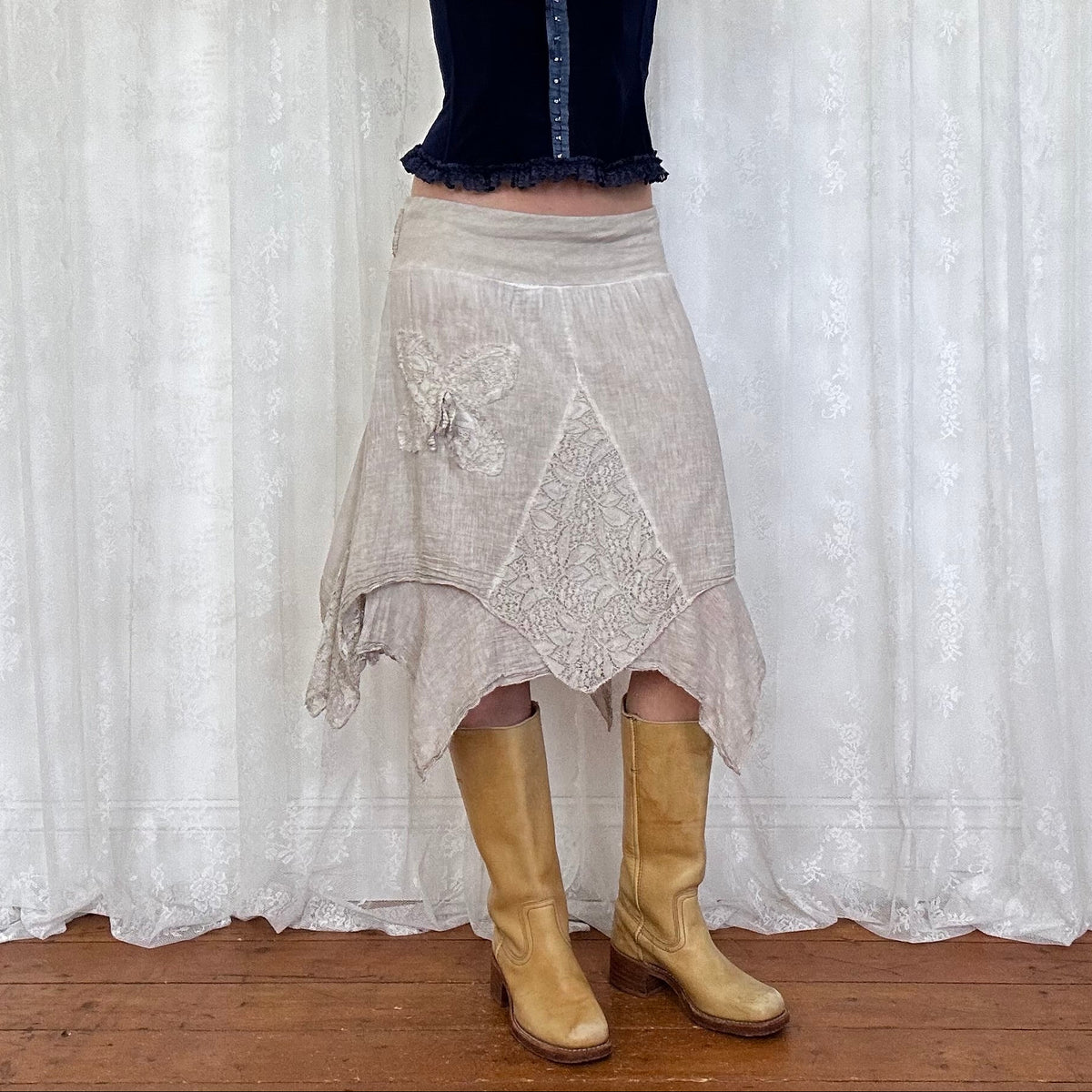 vintage 00s grey hanky hem midi skirt