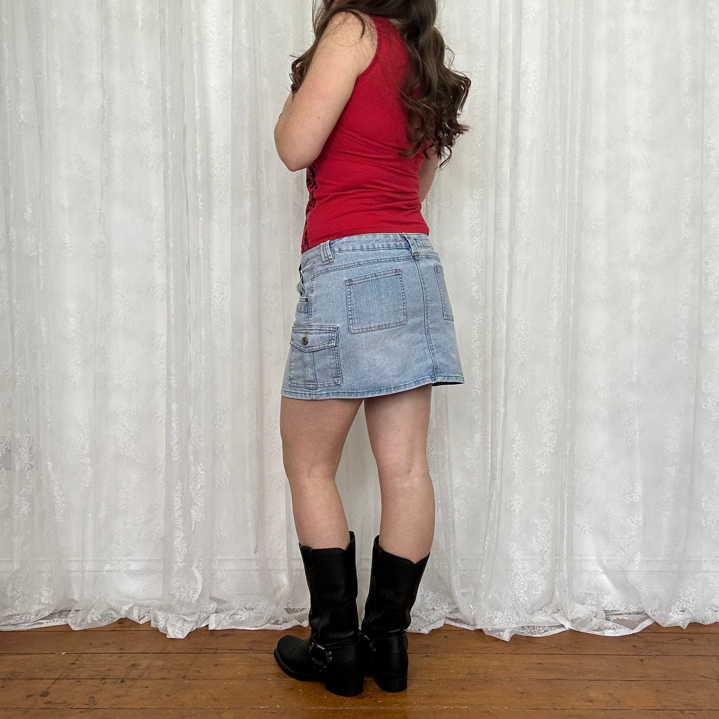 vintage 00s light wash denim mini skirt