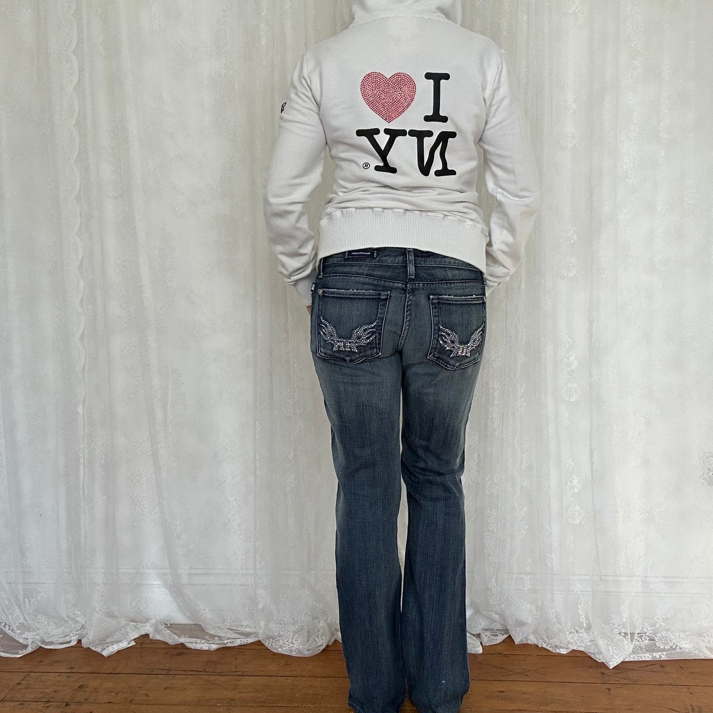 vintage 00s white New York zip up hoodie