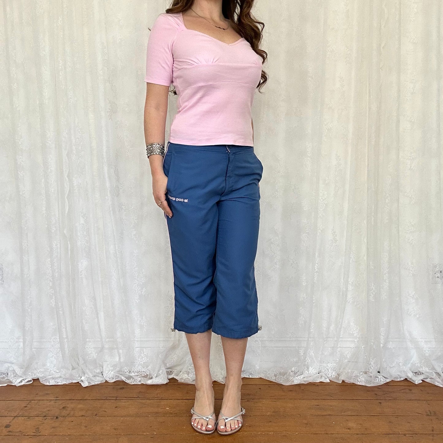 vintage 00s baby pink sweetheart neckline top