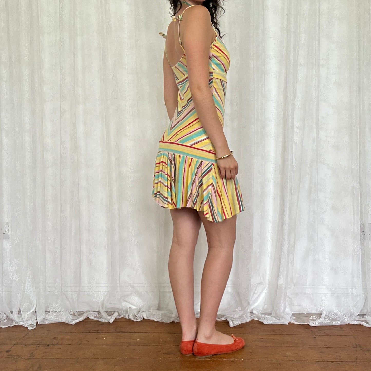 vintage 00s pastel striped midi dress
