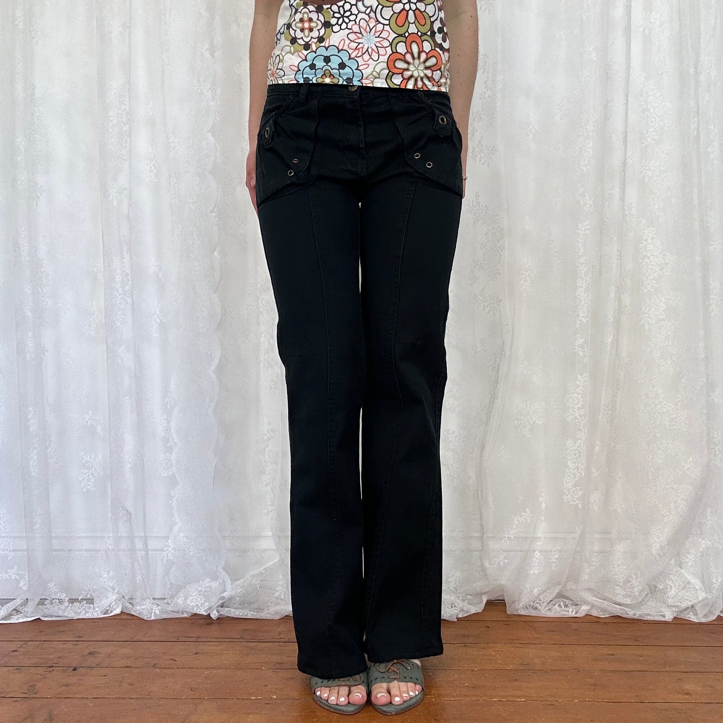 vintage 00s black cargo low rise trousers