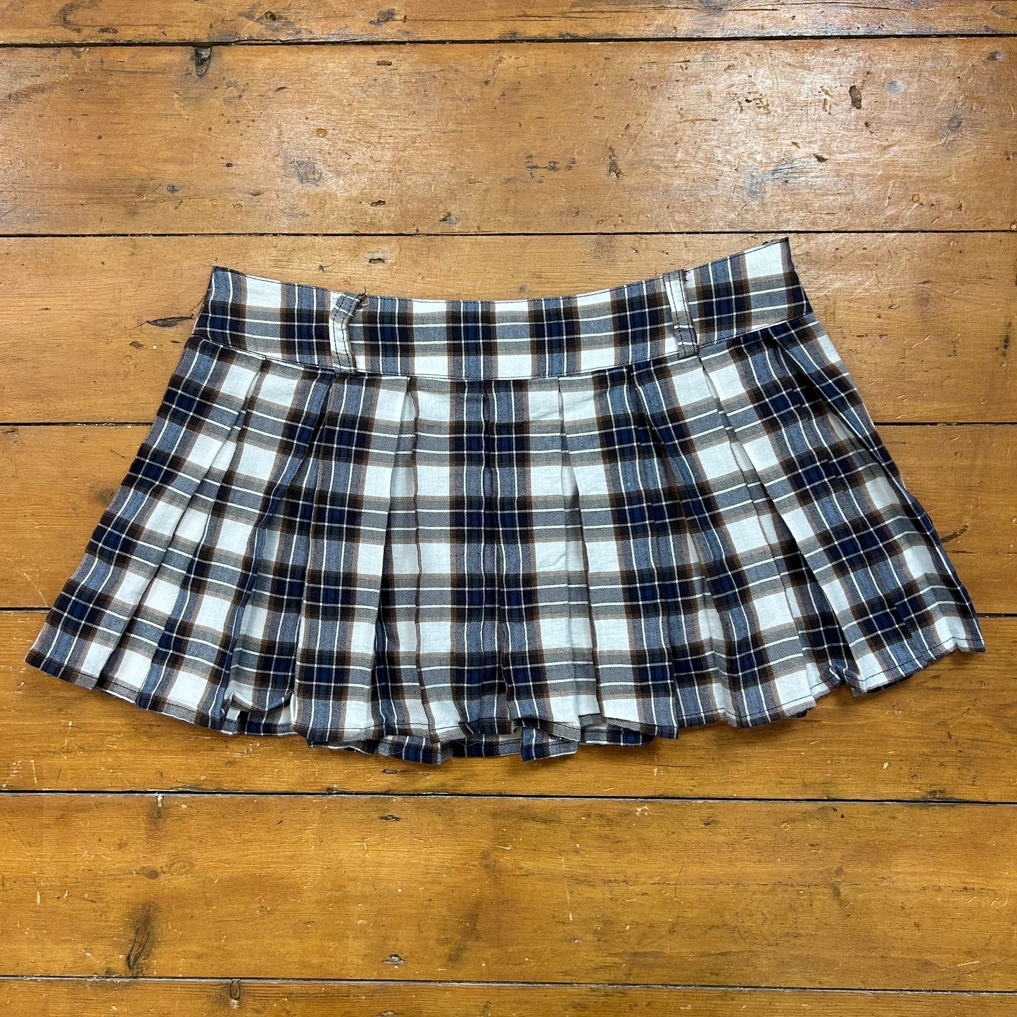 vintage 00s brown and blue checkered mini skirt