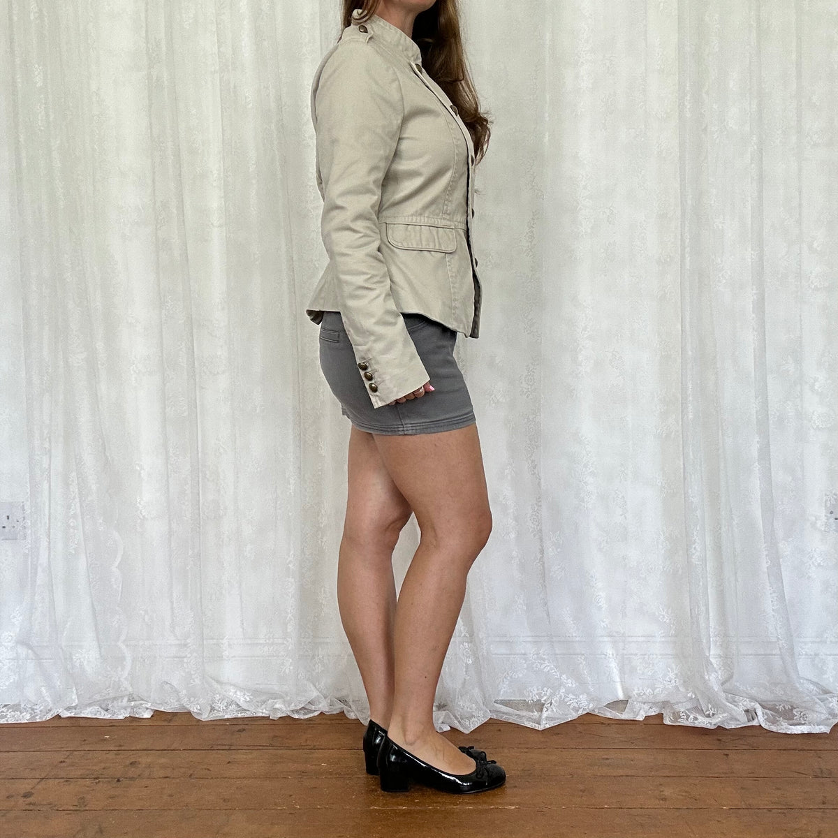 vintage 00s beige military style jacket