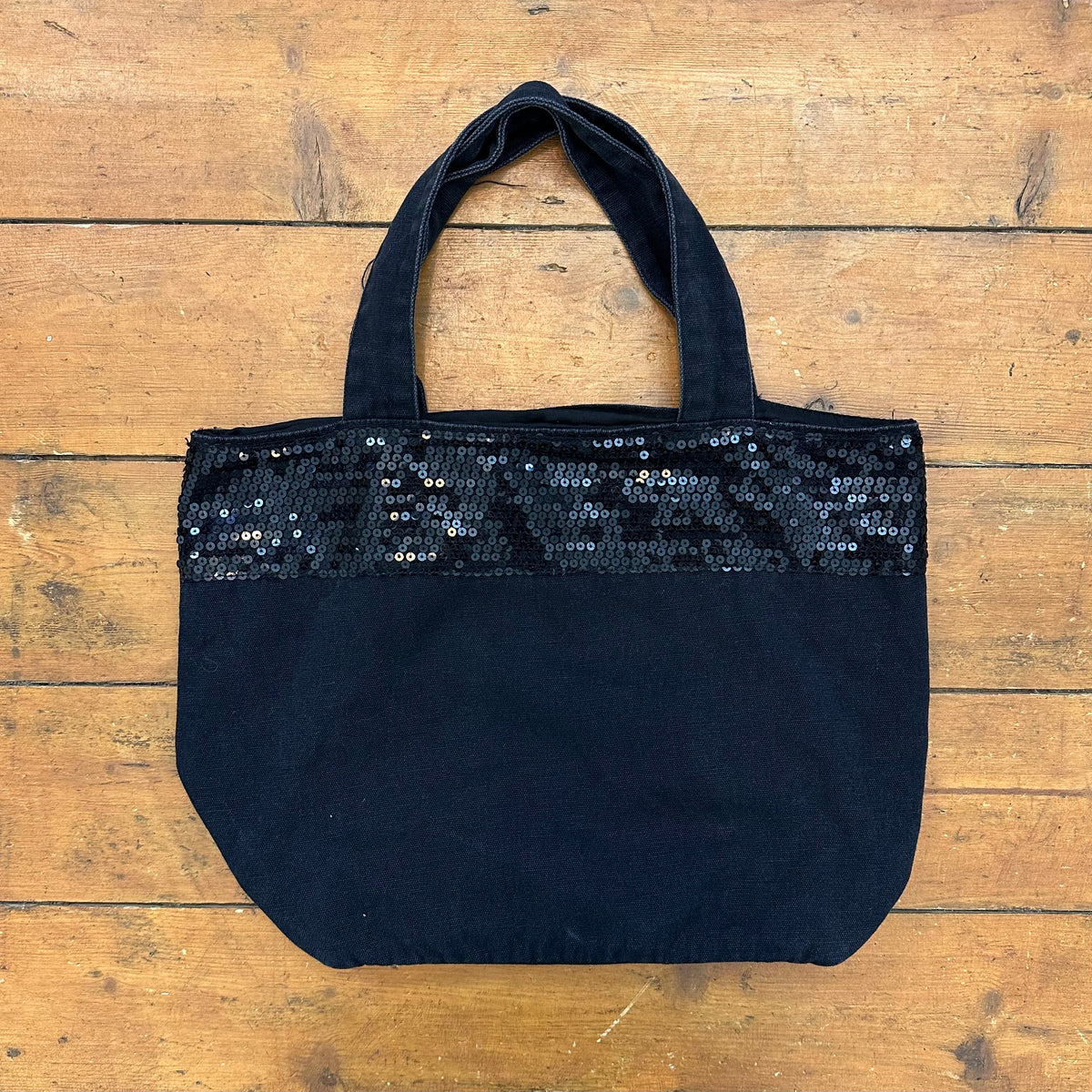 vintage 00s black sequin trim tote bag