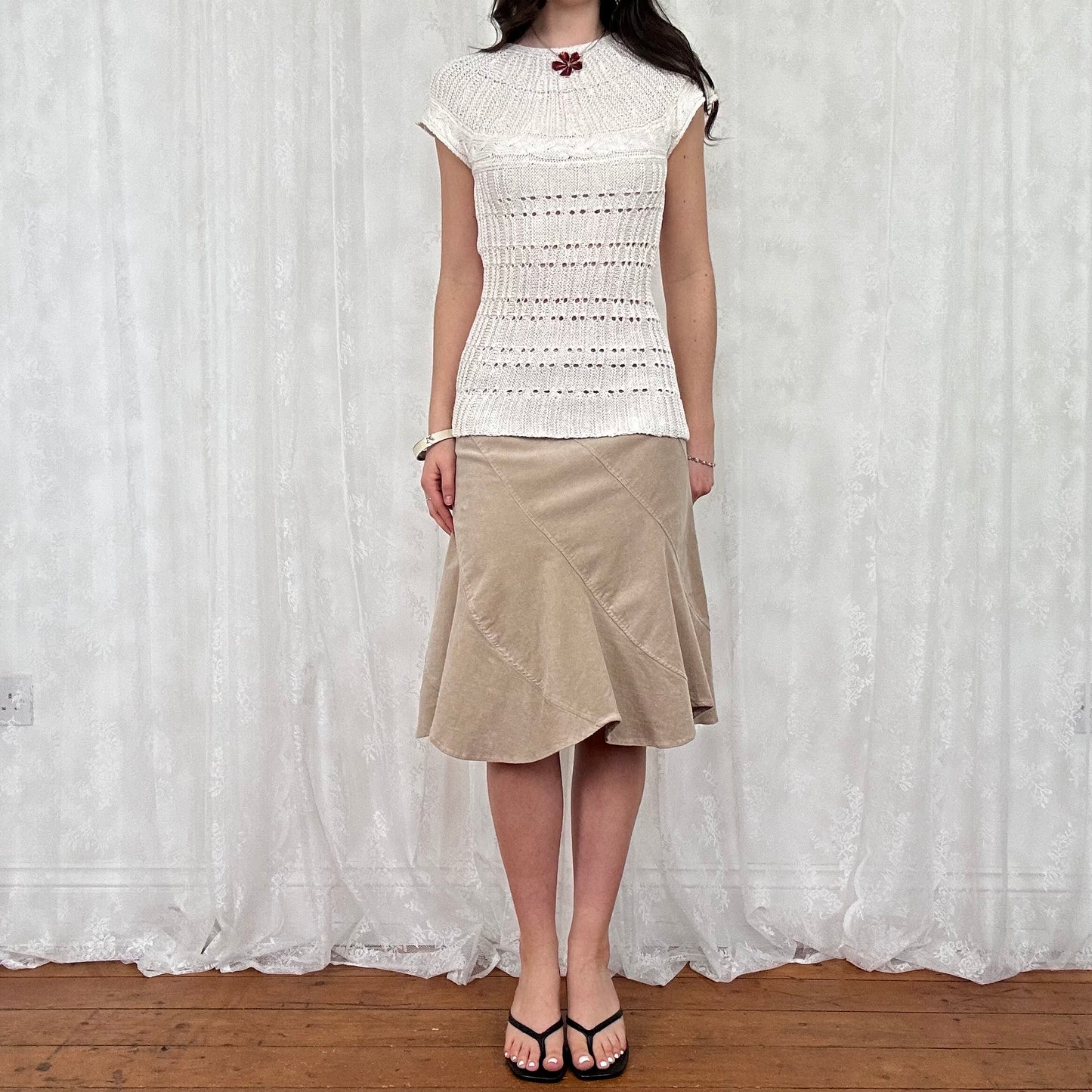 vintage 00s white short sleeve crochet top