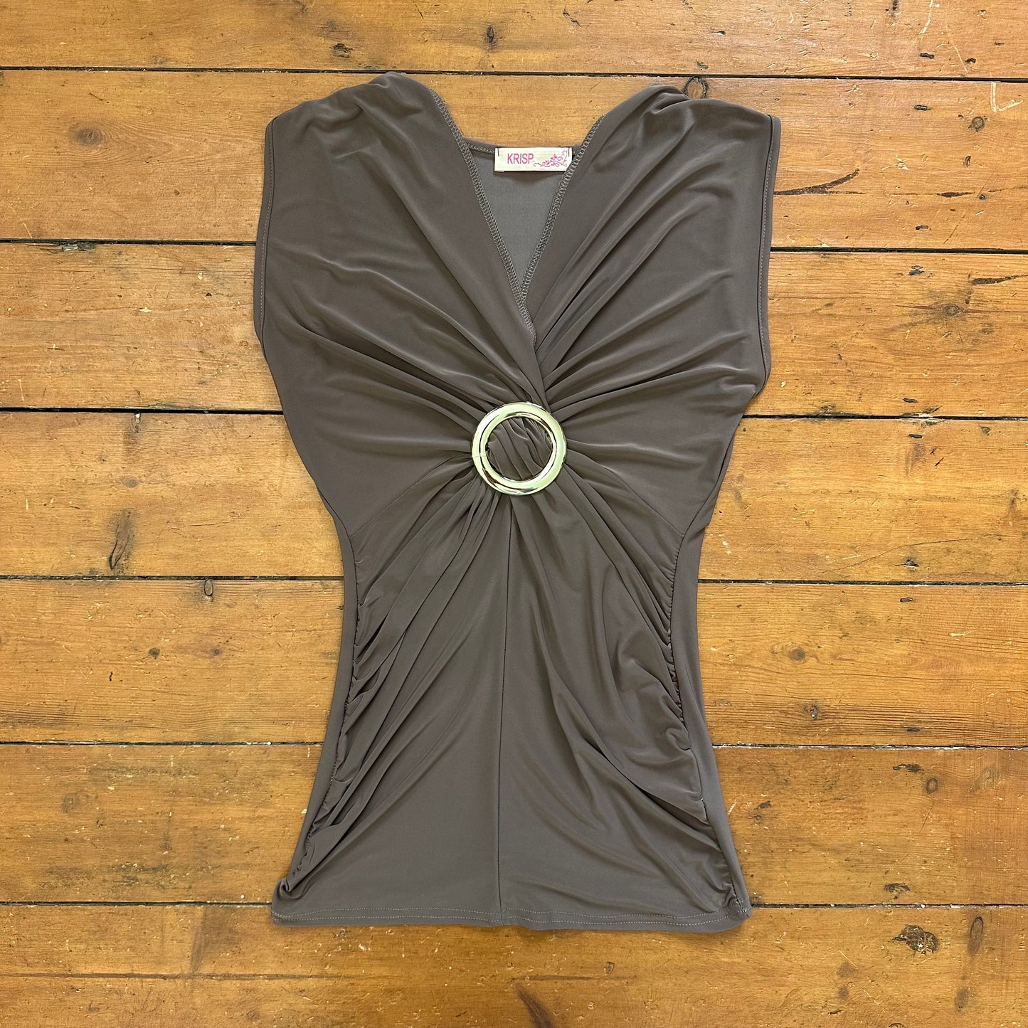 vintage 00s slinky brown ruched buckle top