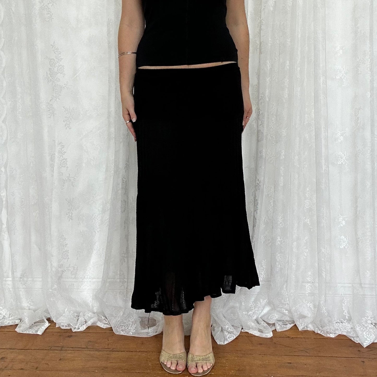 vintage 00s black knitted midi skirt