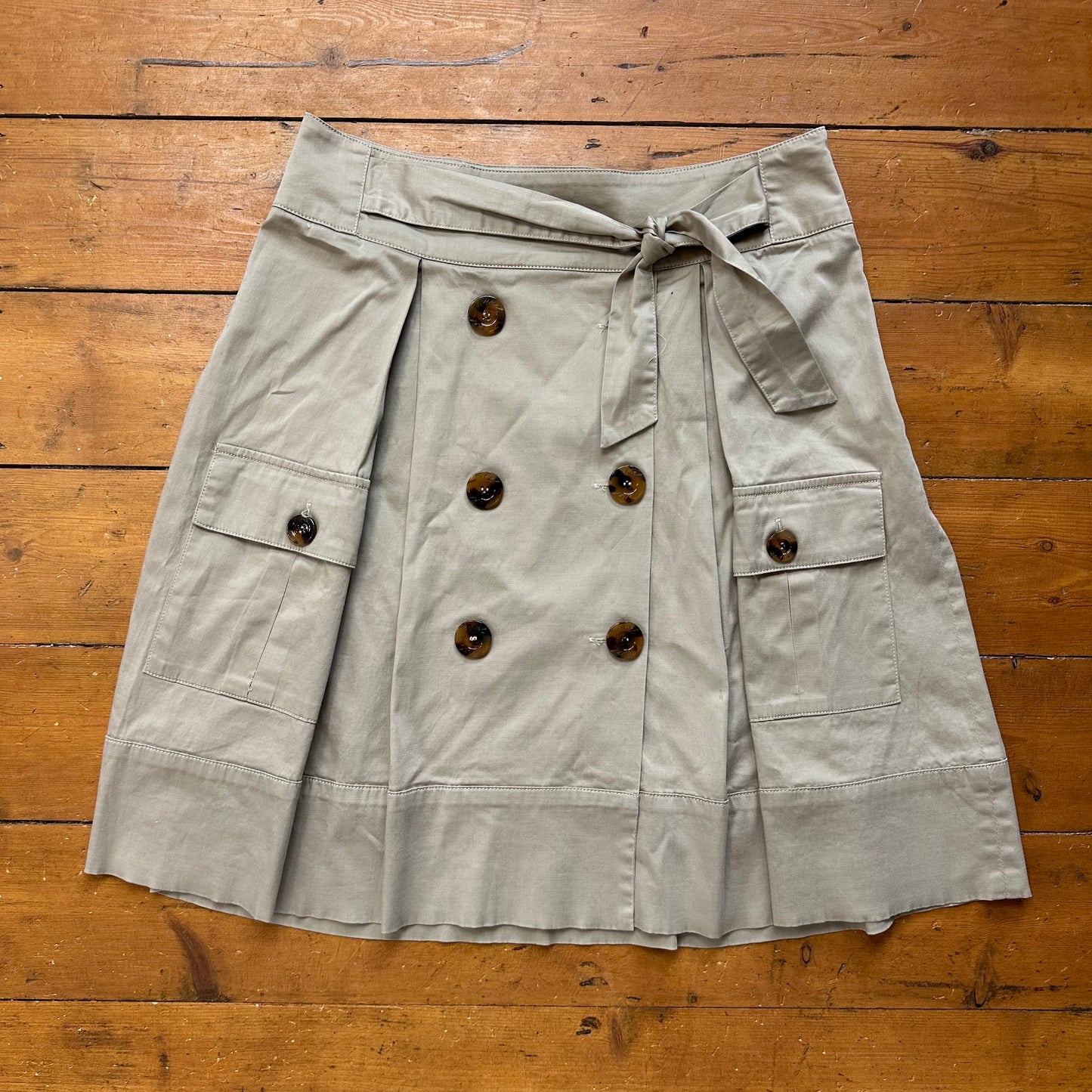 vintage 00s beige trench style midi skirt