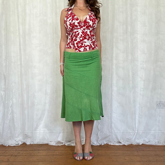 vintage 00s red and white floral wrap halter top