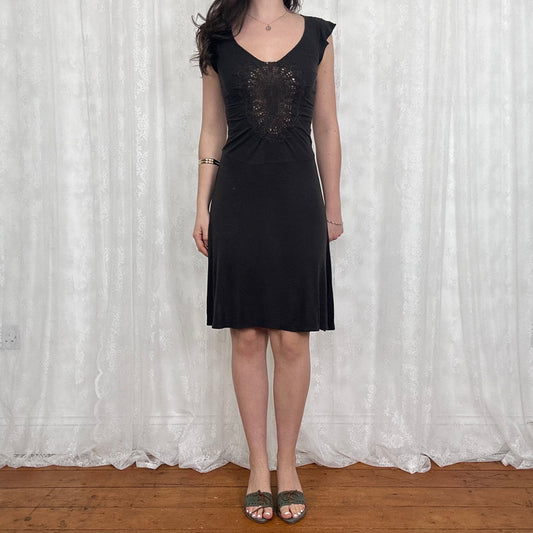 vintage 00s brown crochet detail midi dress