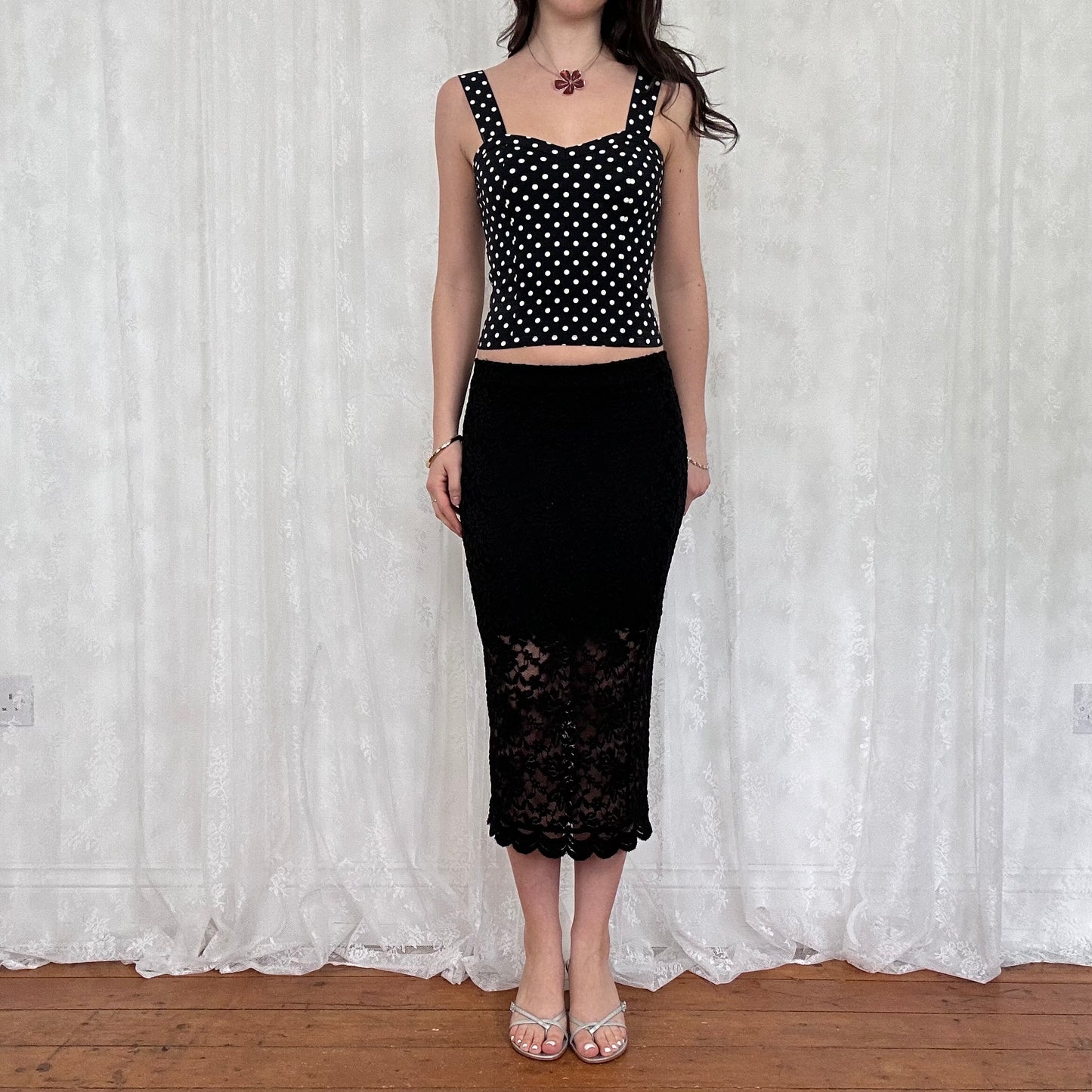 vintage 00s black and white polka dot cami top