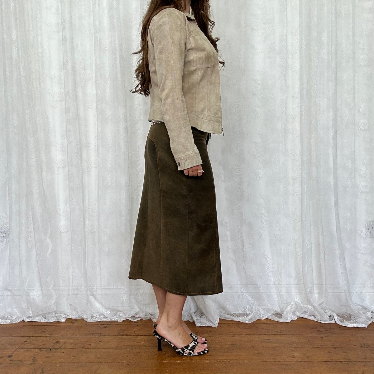 vintage 00s beige leather fitted jacket