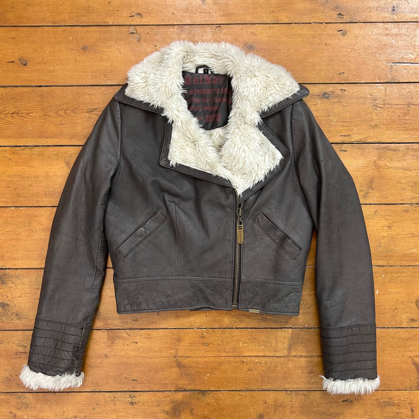vintage 00s dark brown crop aviator jacket