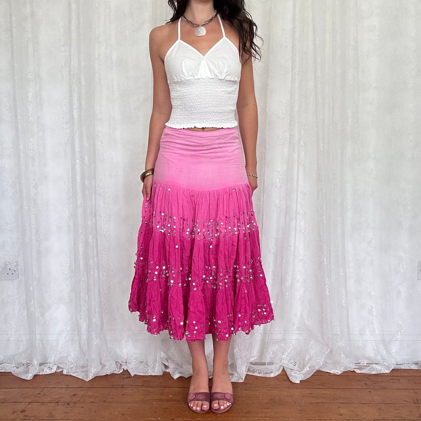 vintage 00s white shirred halter neck cami
