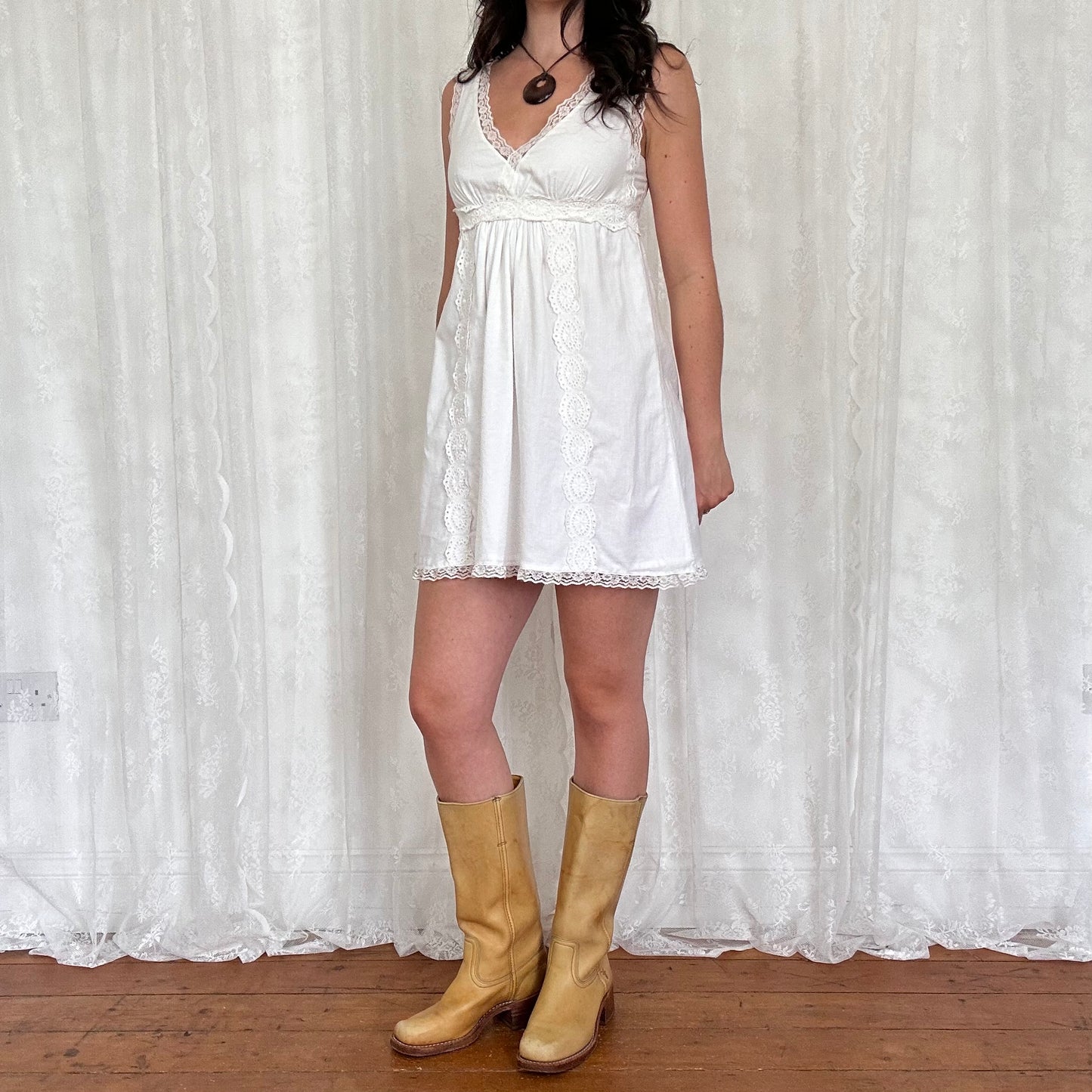 vintage 00s white babydoll mini dress