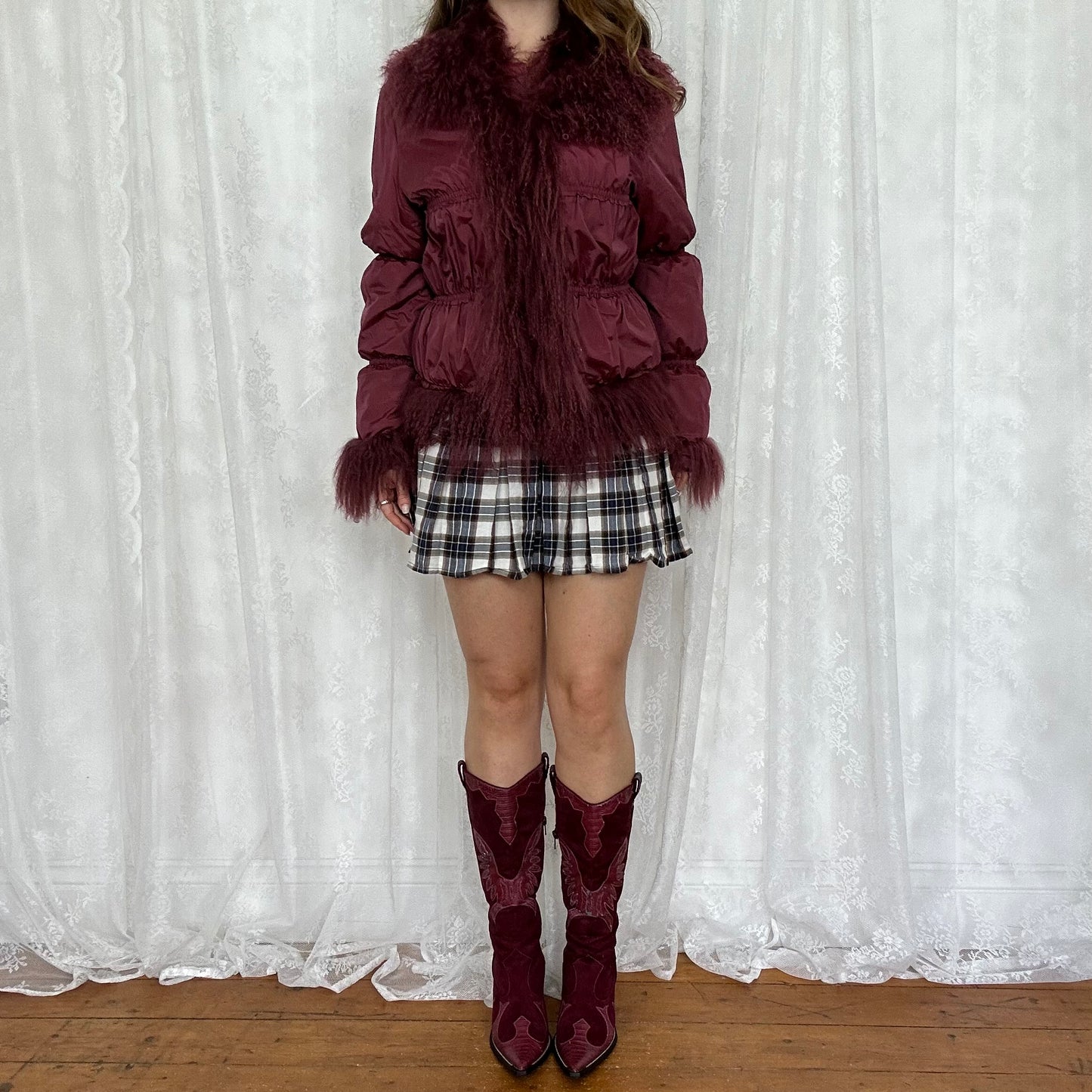 vintage 00s burgundy afghan puffer jacket