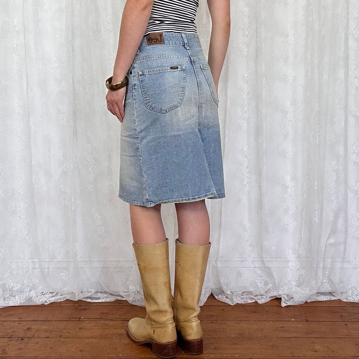 vintage 00s denim lace up midi skirt