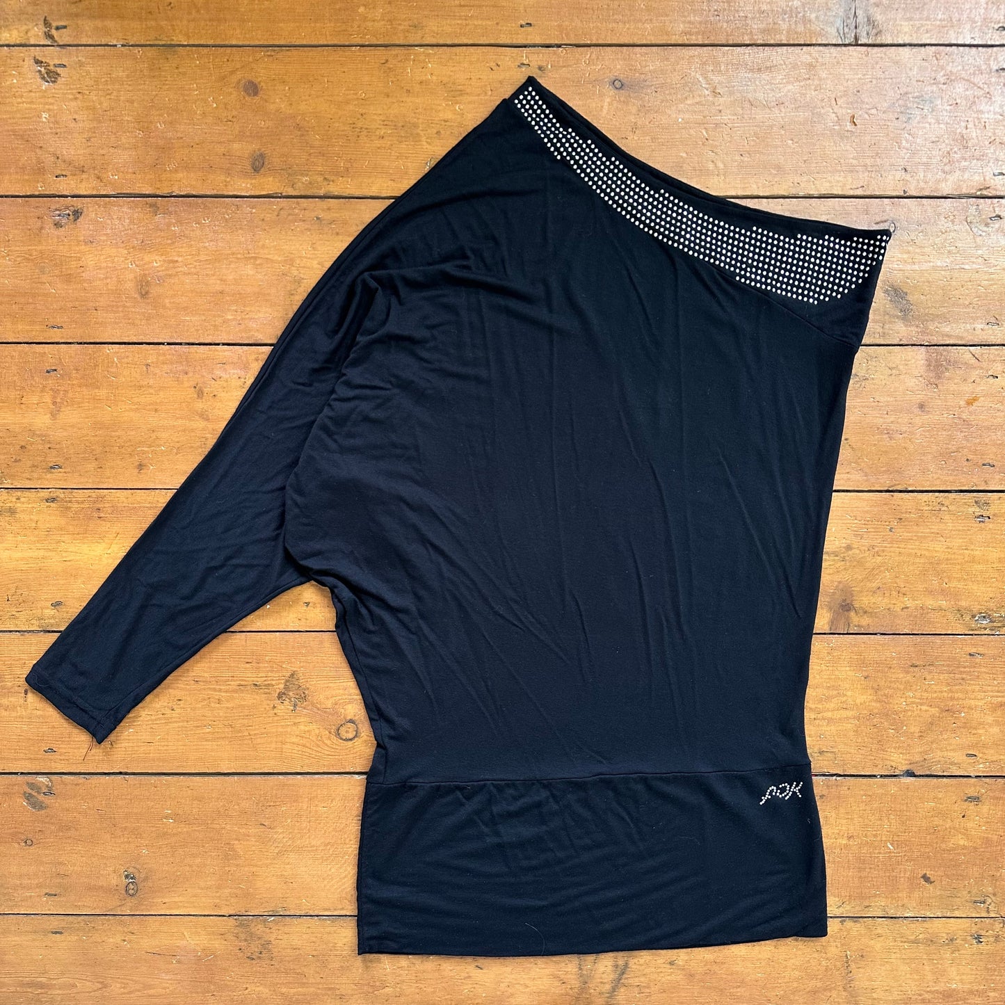 vintage 00s black one shoulder batwing mini dress