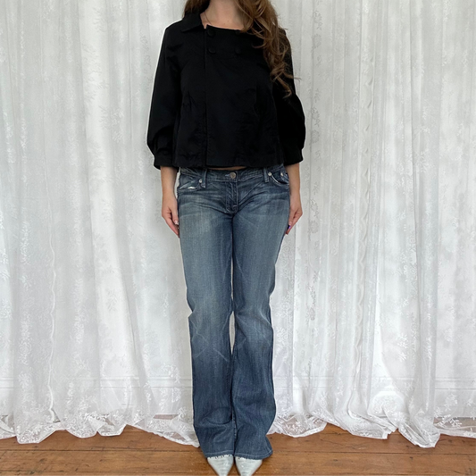 vintage 00s black crop sleeve peacoat