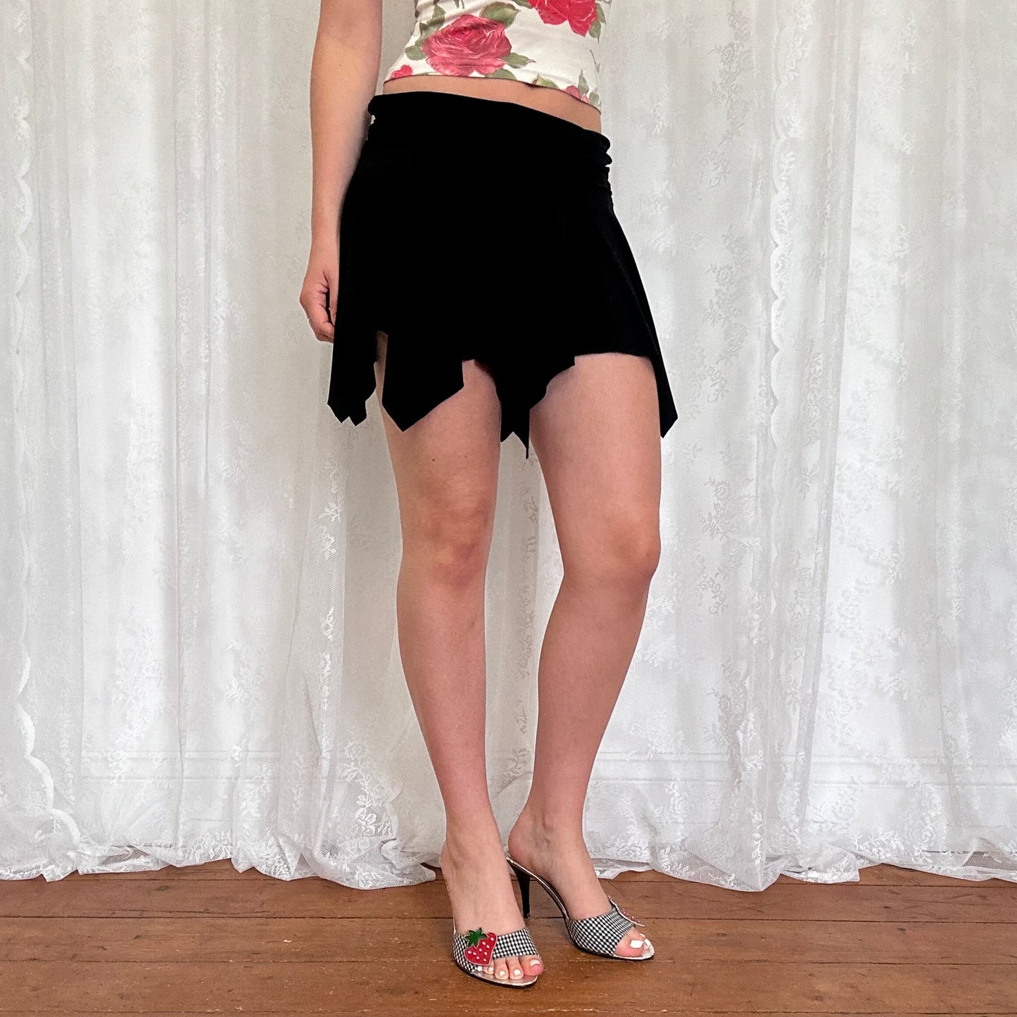 vintage 00s black fairy hanky hem mini skirt