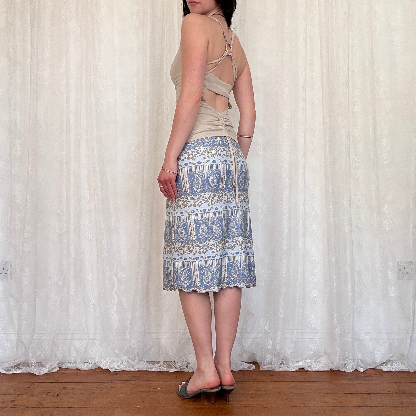 vintage 00s shimmery gold halter o ring top