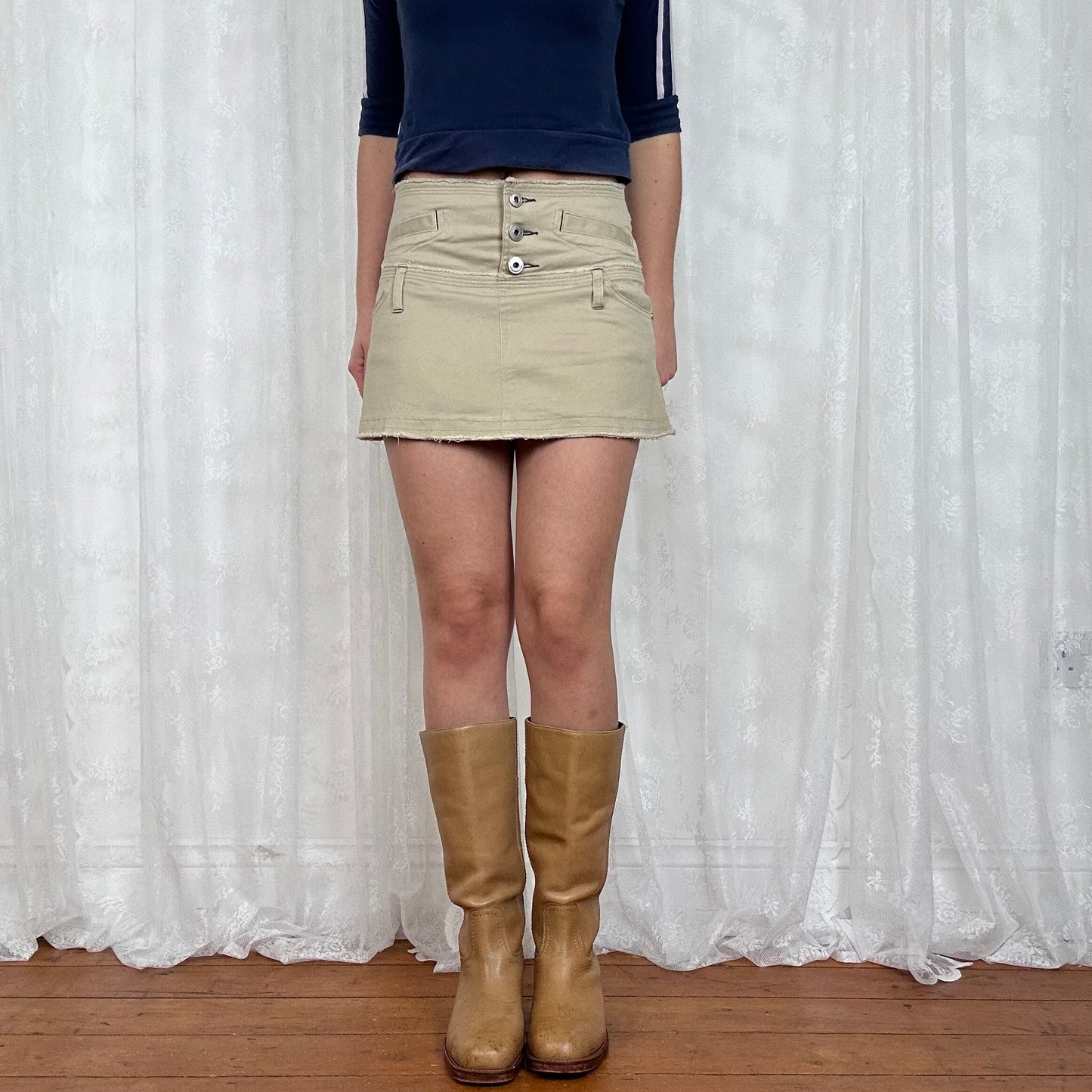 vintage 00s beige button up mini skirt