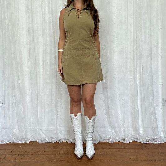 vintage 00s beige cord fitted mini dress