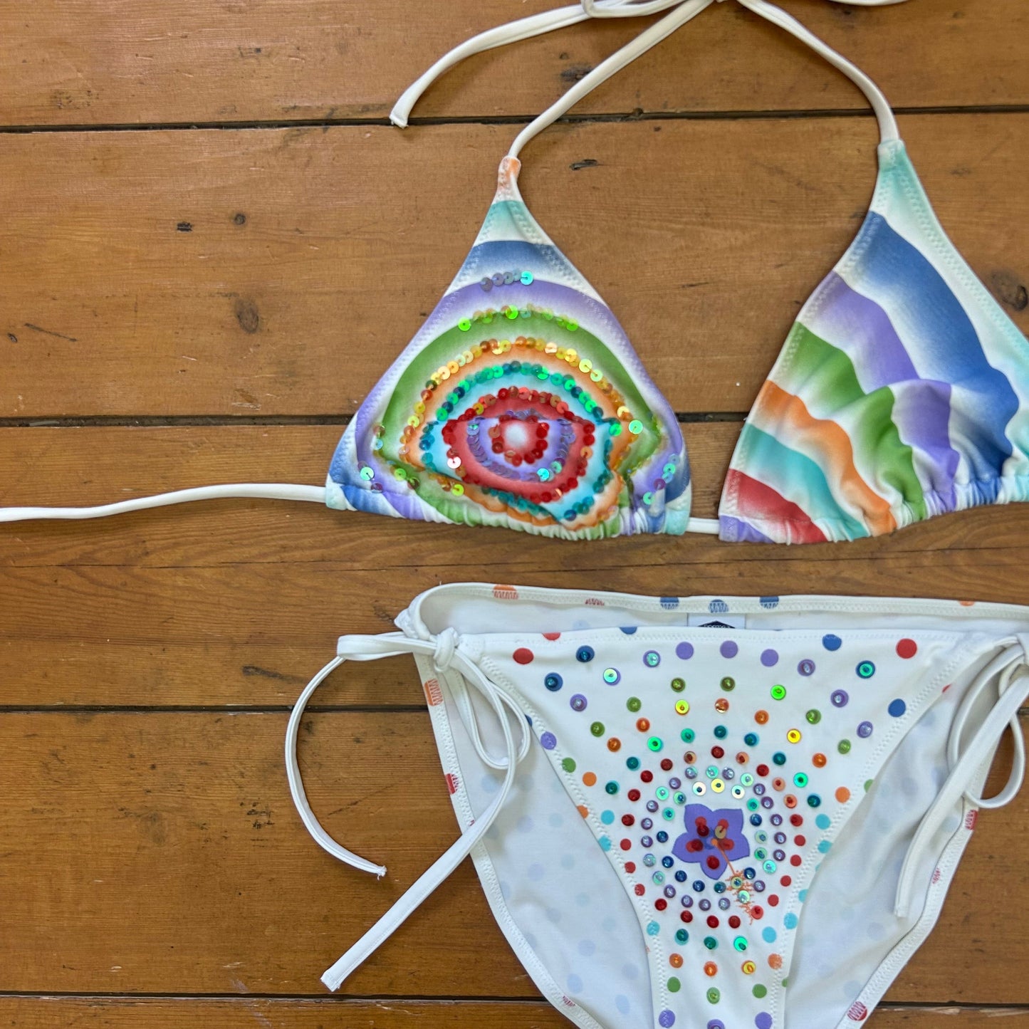 vintage 00s white rainbow bikini