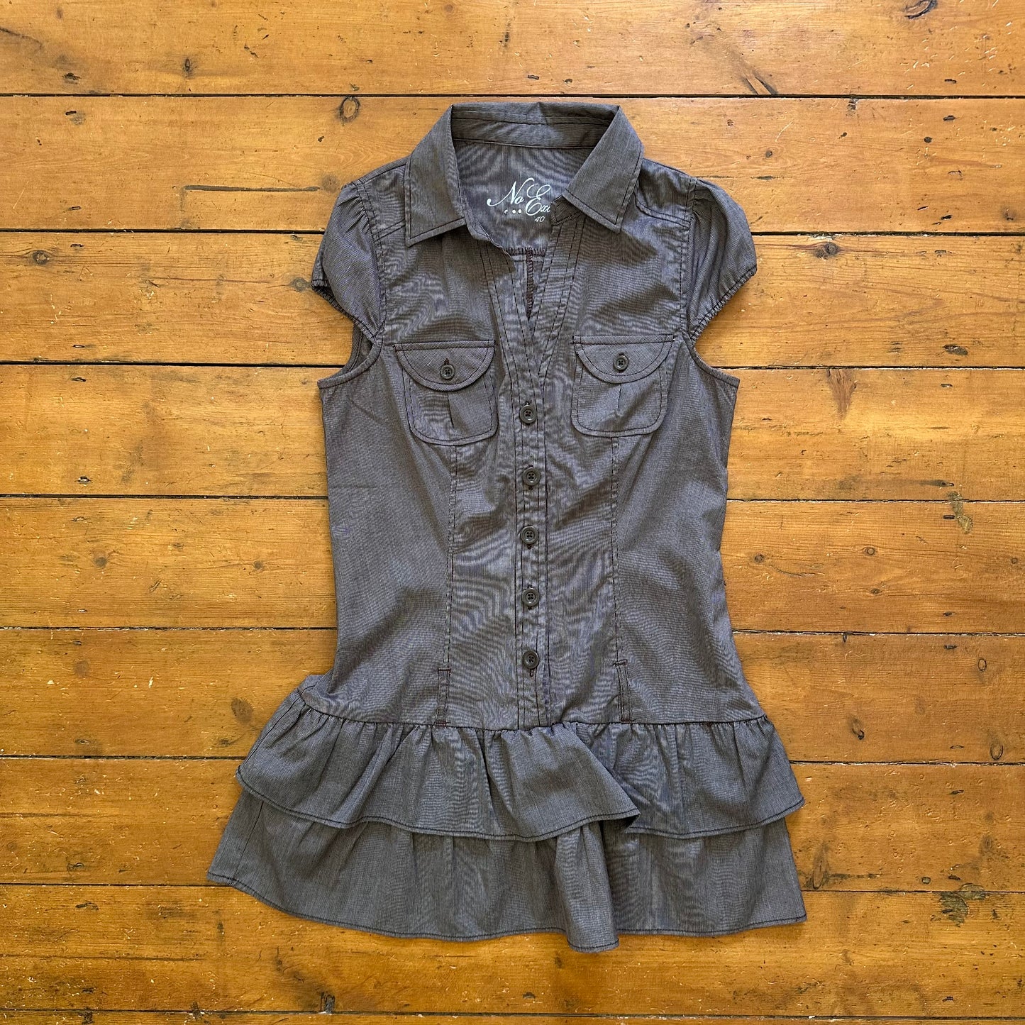 vintage 00s brown pinstripe button down rara dress