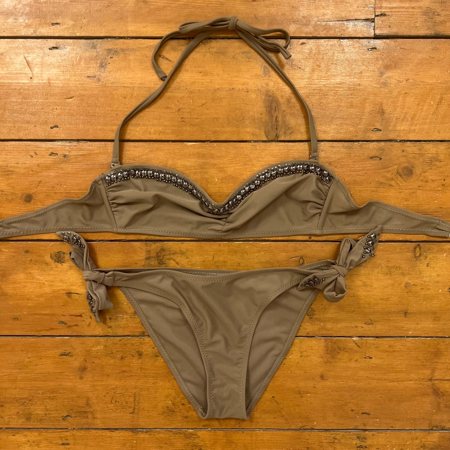 vintage 00s brown / grey studded bikini set