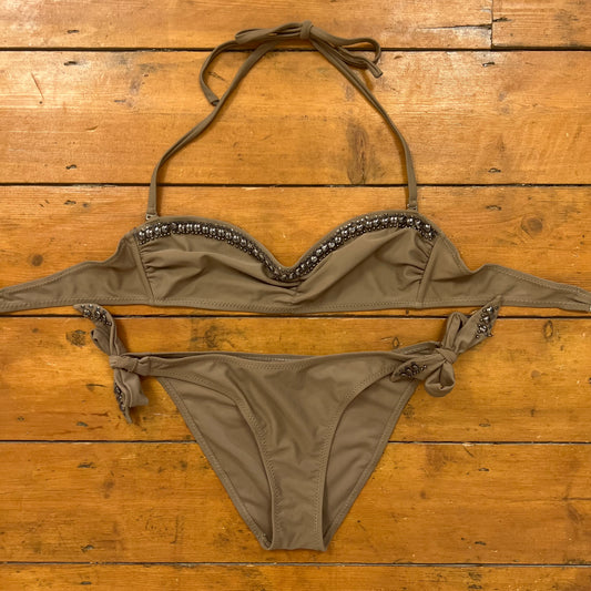 vintage 00s brown / grey studded bikini set