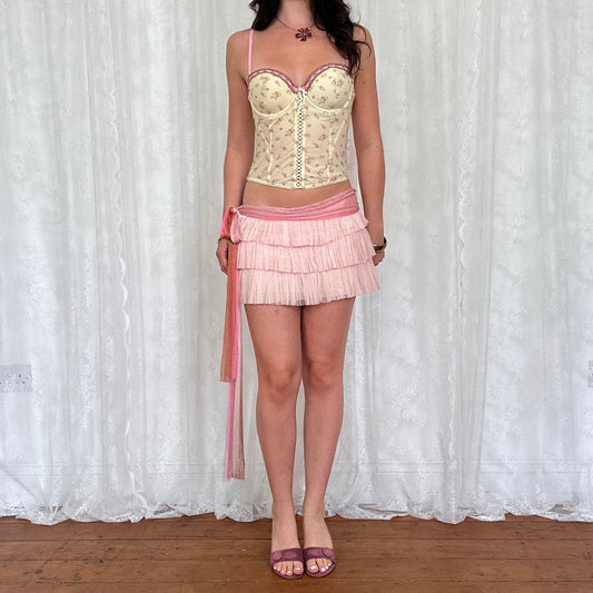 vintage 00s cream and pink floral corset top