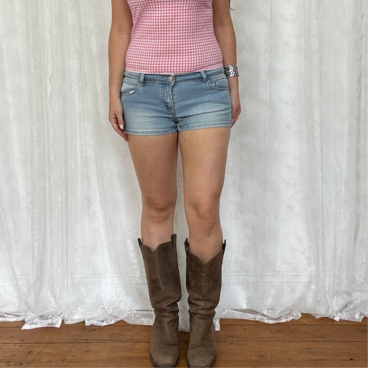 vintage 00s light wash low rise denim shorts