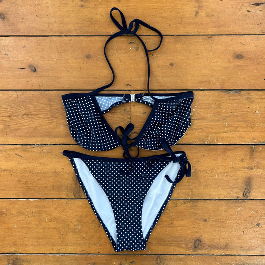 vintage 00s navy polka dot bikini