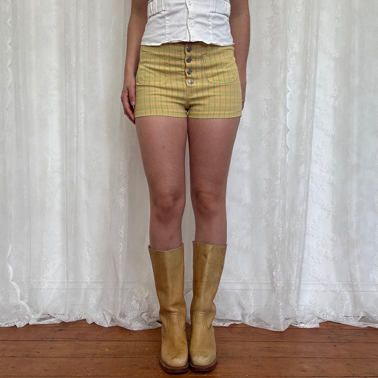 vintage 00s checkered button up micro shorts