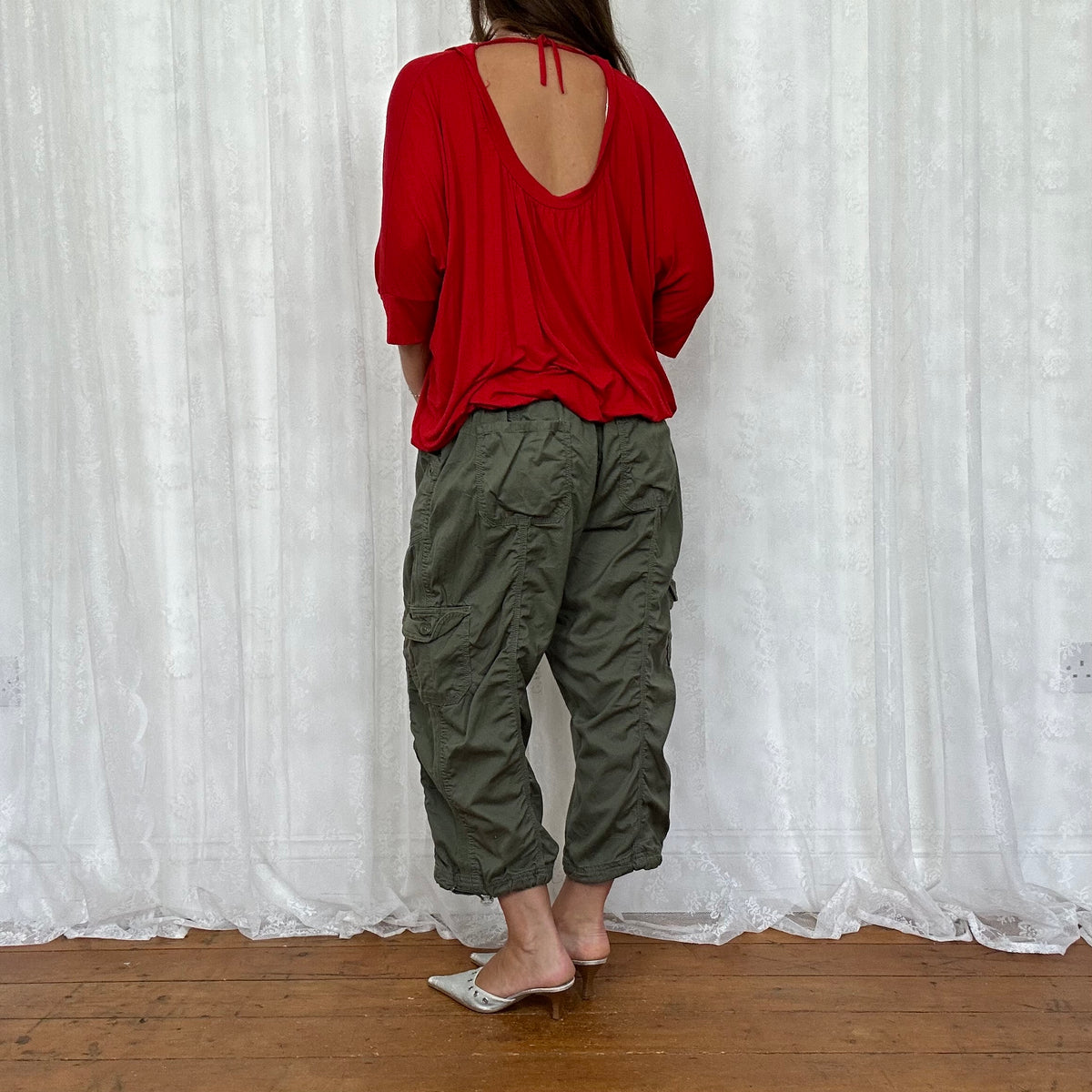 vintage 00s red batwing exposed back top