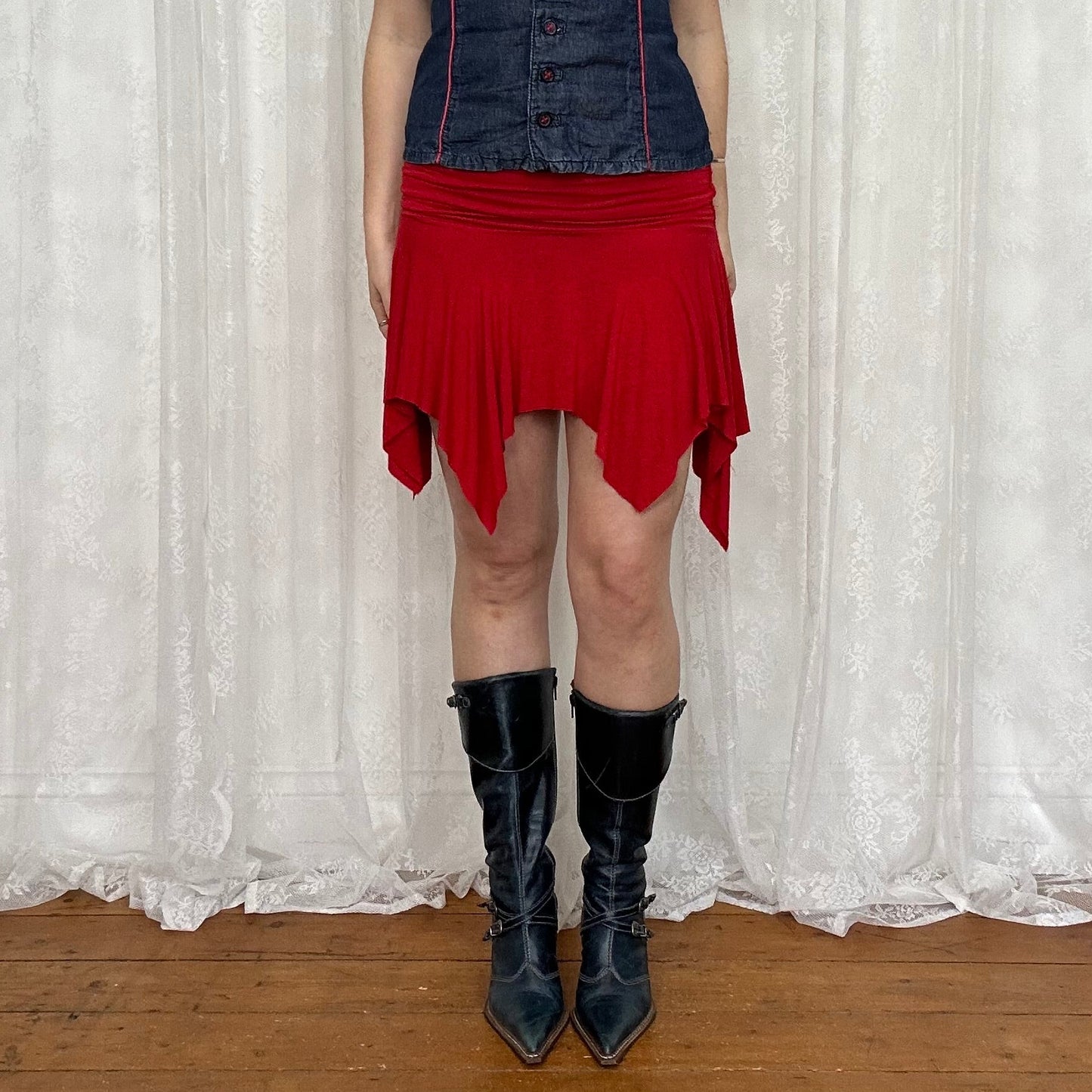 vintage 00s red hanky hem mini skirt