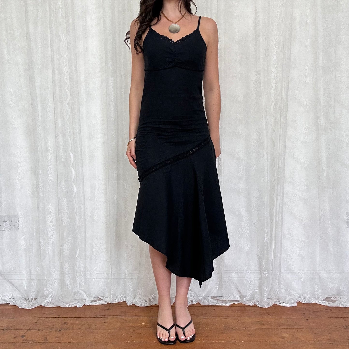 vintage 00s black summer midi dress