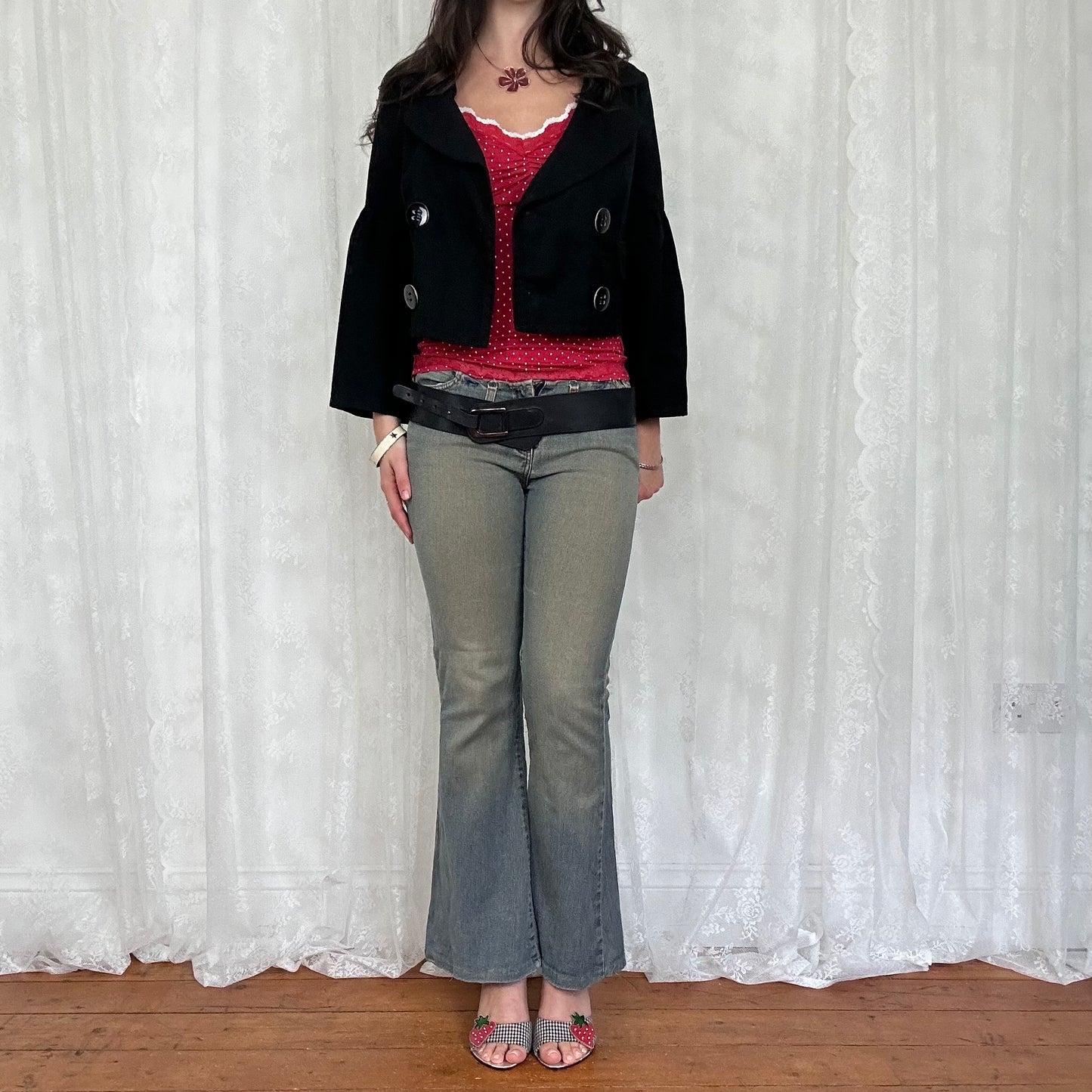 vintage 00s black cropped oversized button peacoat